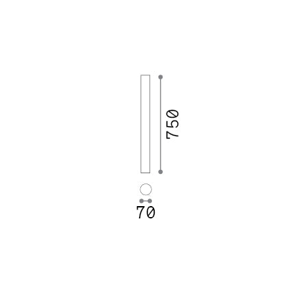 Plafonieră Look PL1 rotund D70 H750, ghips – desen tehnic cu dimensiuni