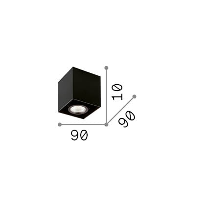 Plafonieră Mood PL1 D09 pătrat, negru – desen tehnic cu dimensiuni
