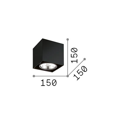 Plafonieră Mood PL1 D15 pătrat, negru – desen tehnic cu dimensiuni