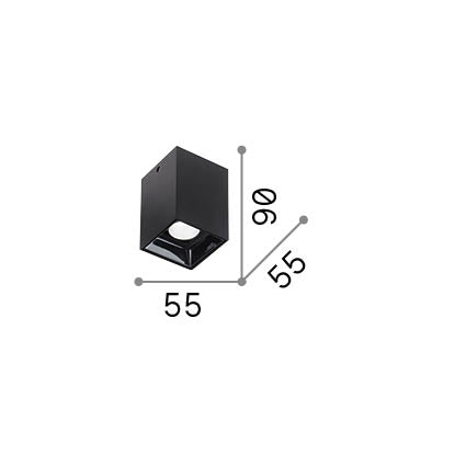 Plafonieră Nitro PL D05 pătrat 3000K, negru – desen tehnic cu dimensiuni