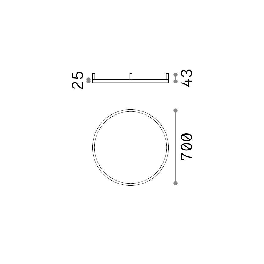 Plafonieră Oracle Slim PL D070 rotund 3000K On-Off, alamă – desen tehnic cu dimensiuni