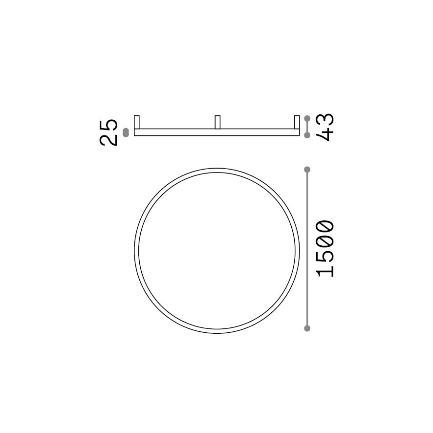 Plafonieră Oracle Slim PL D150 rotund 3000K On-Off, negru – desen tehnic cu dimensiuni