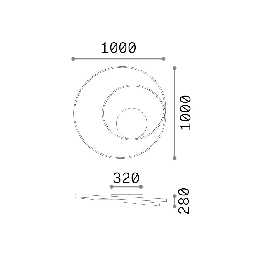 Plafonieră Oz PL D100 On-Off 3000K, alb – desen tehnic cu dimensiuni