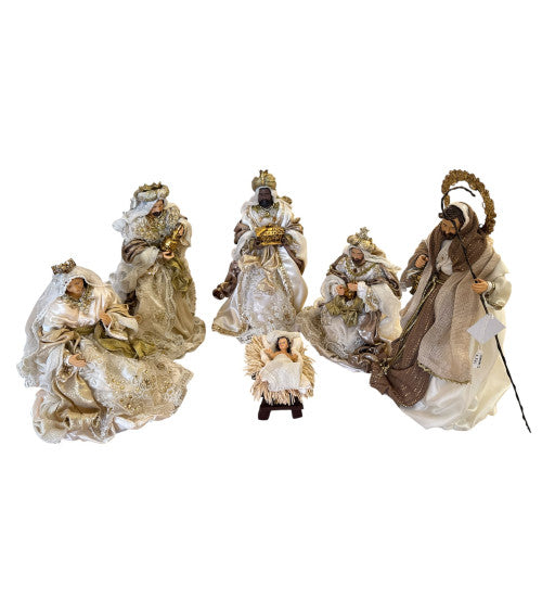 Set 6 piese cu Nașterea Domnului, alb/auriu/bej, 36cm