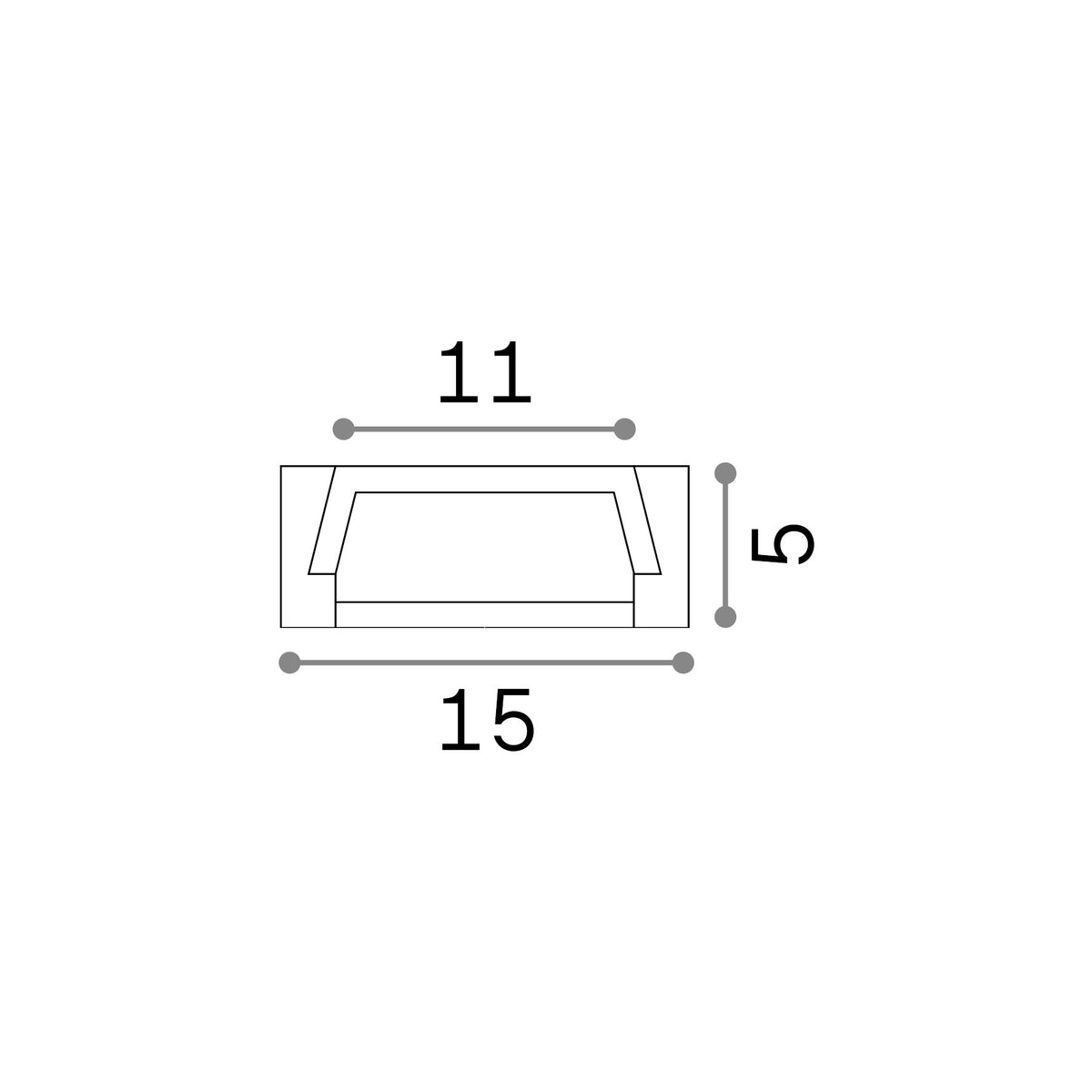 Profil liniar Slot aparent D15XD5 2000 mm, aluminiu – desen tehnic cu dimensiuni