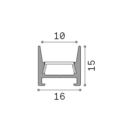 Profil liniar Slot aparent D16XD15 2000 mm, alb – desen tehnic cu dimensiuni
