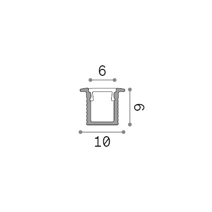 Profil liniar Slot încastrat cu ramă D10XD09 3000 mm, alb – desen tehnic cu dimensiuni