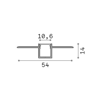 Profil liniar Slot încastrat fără ramă D54XD14 2000 mm, aluminiu – desen tehnic cu dimensiuni