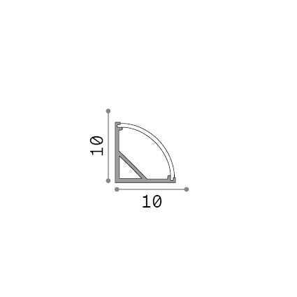Profil liniar Slot unghiular rotund D10XD10 3000 mm, alb – desen tehnic cu dimensiuni