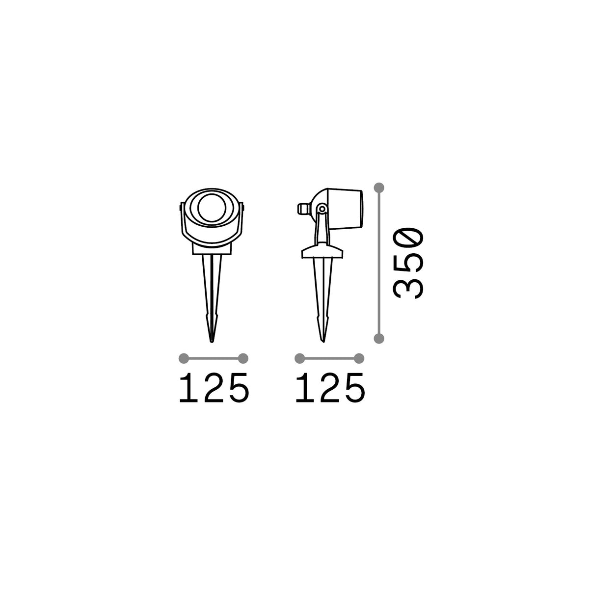 Proiector de exterior Elio PR1, negru – desen tehnic cu dimensiuni