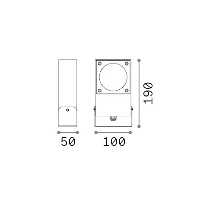 Proiector de exterior Sirio PR1, gri – desen tehnic cu dimensiuni