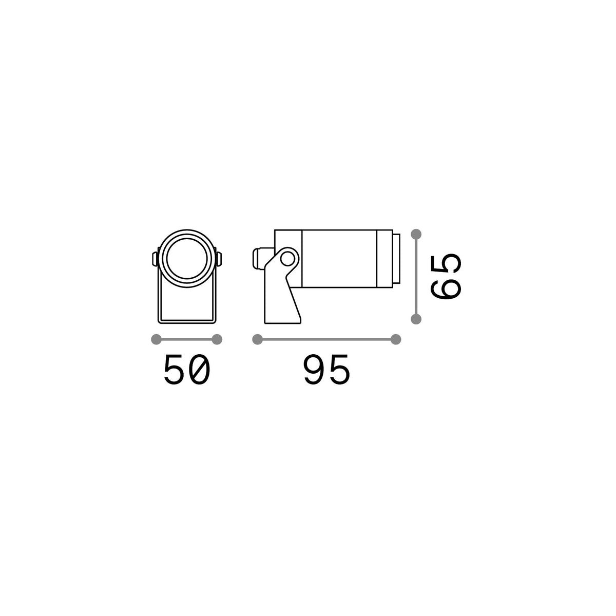 Proiector de exterior Starlight PR 5,5W 4000K – desen tehnic cu dimensiuni