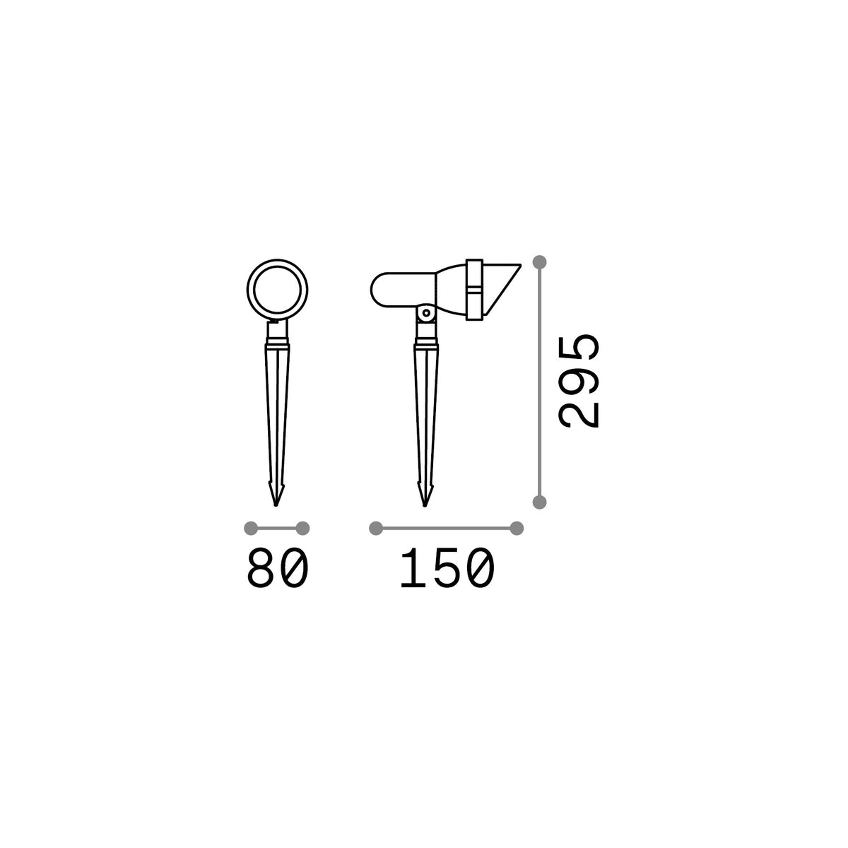 Proiector de exterior Terra PR1 mic, antracit – desen tehnic cu dimensiuni