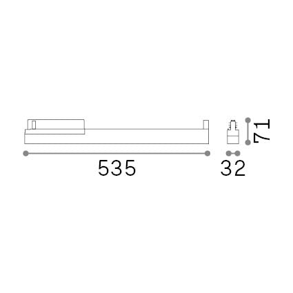 Proiector liniar pe șină Display fascicul concentrat D0535 On-Off 4000K, alb – desen tehnic cu dimensiuni