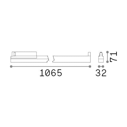 Proiector liniar pe șină Display fascicul concentrat D1065 On-Off 3000K, alb – desen tehnic cu dimensiuni