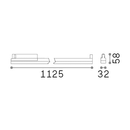 Proiector liniar pe șină Display fascicul larg D1125 On-Off 4000K, alb – desen tehnic cu dimensiuni
