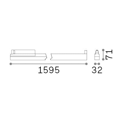 Proiector liniar pe șină Display UGR D1595 On-Off 4000K, negru – desen tehnic cu dimensiuni
