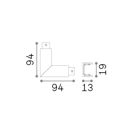 Racord în L pentru șină aparentă Stick, negru – desen tehnic cu dimensiuni