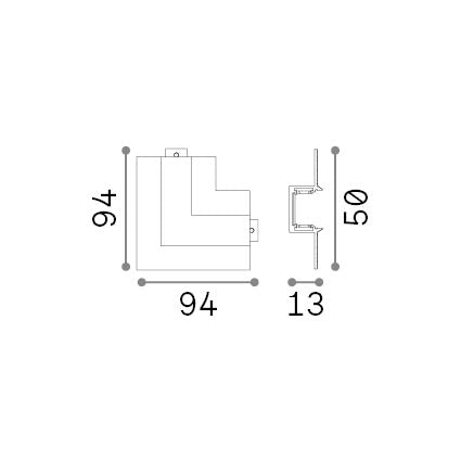 Racord în L pentru șină încastrată Stick, negru – desen tehnic cu dimensiuni