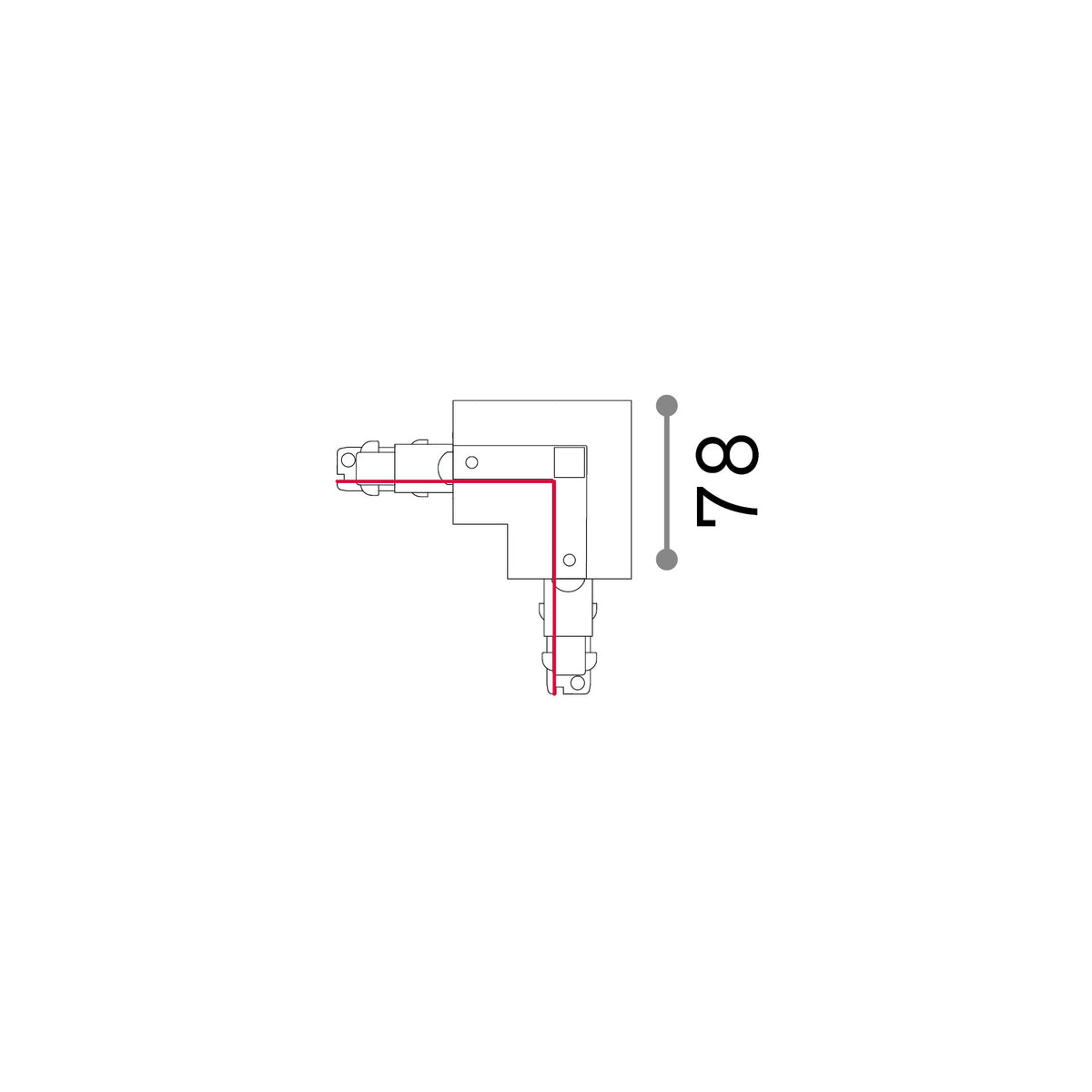 Racord în L trifazat Link cu ramă interior 1-10V/DALI, alb – desen tehnic cu dimensiuni