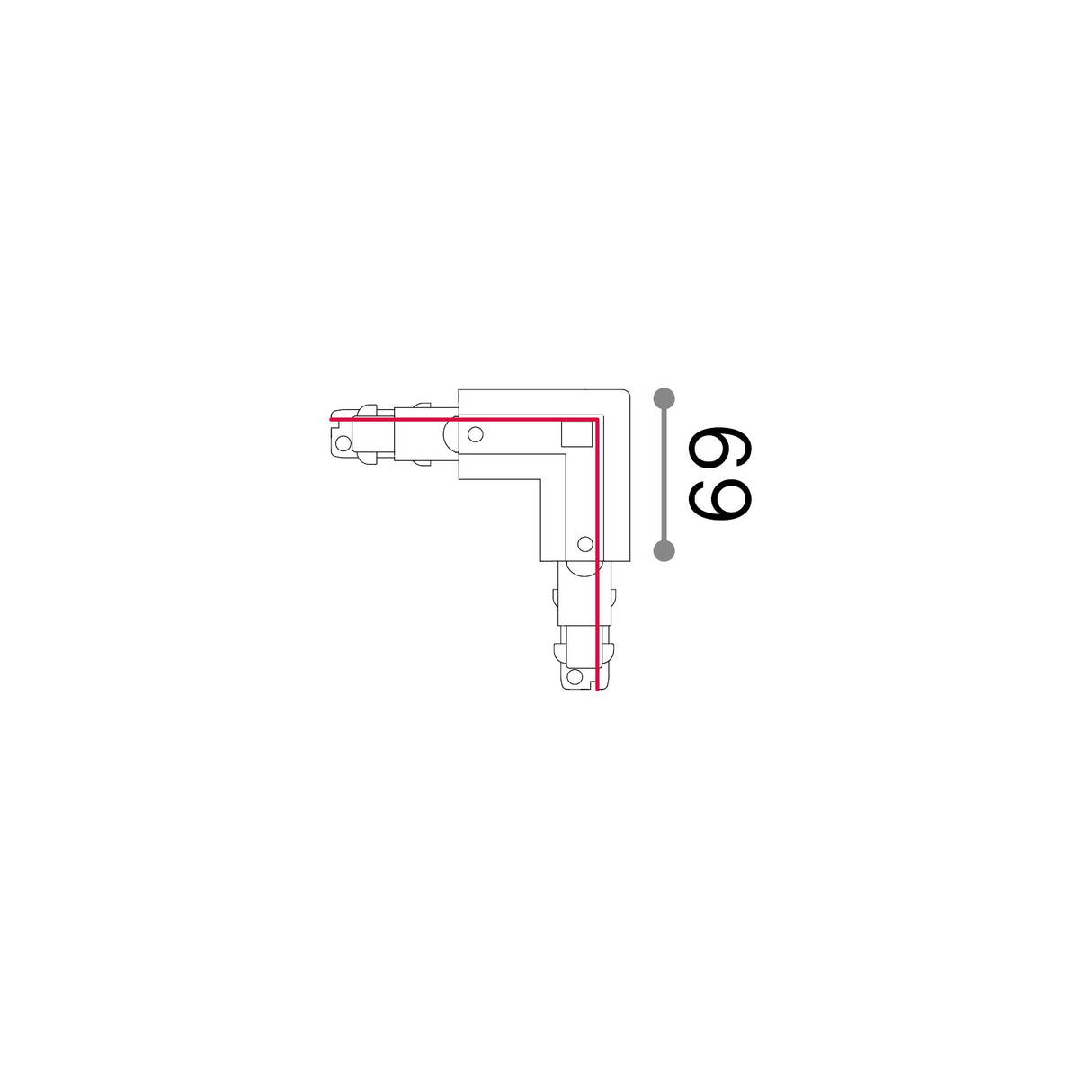 Racord în L trifazat Link fără ramă exterior 1-10V/DALI, negru – desen tehnic cu dimensiuni