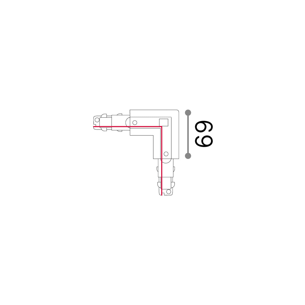 Racord în L trifazat Link fără ramă interior 1-10V/DALI, negru – desen tehnic cu dimensiuni