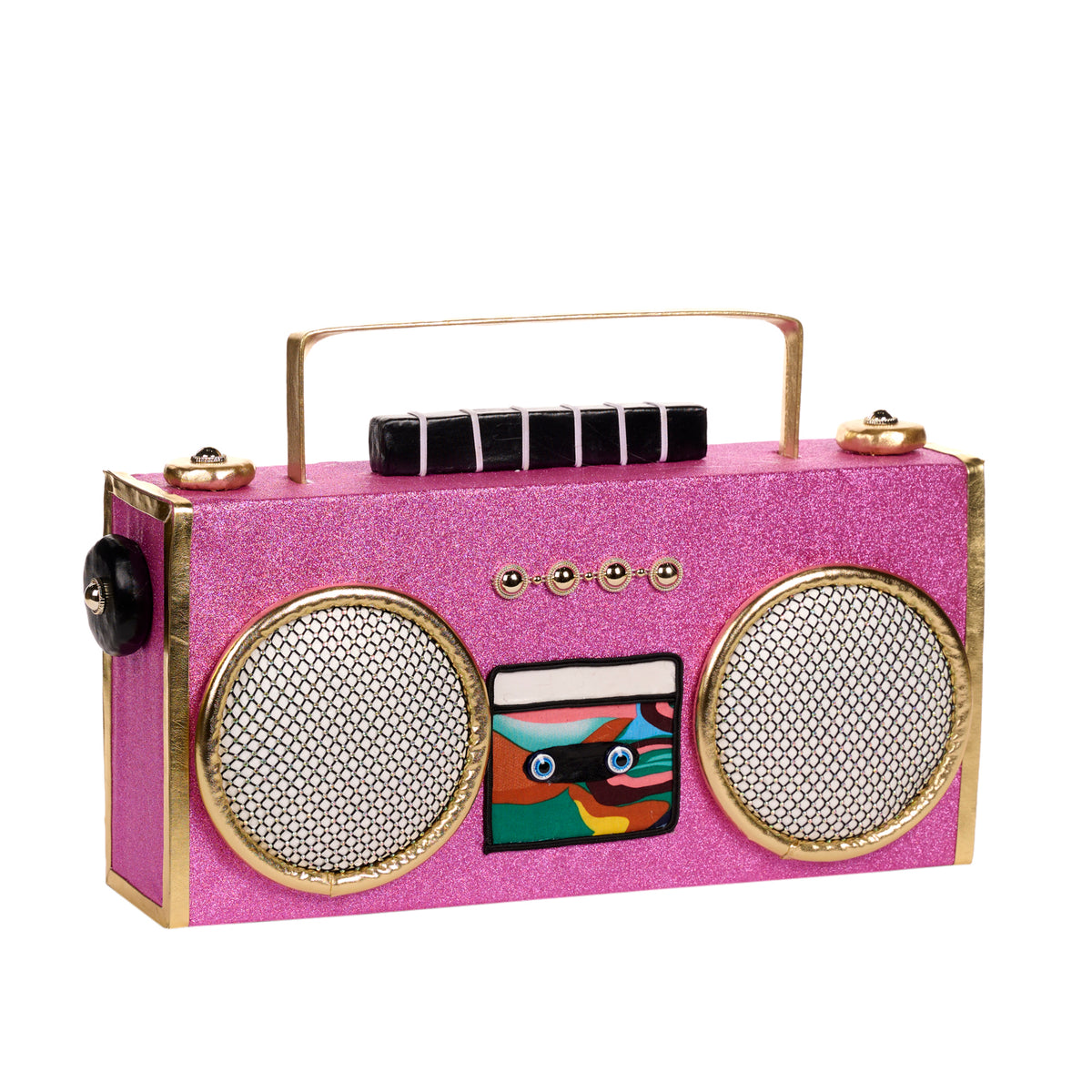 Radio decorativ din textil, roz/auriu, 50 cm