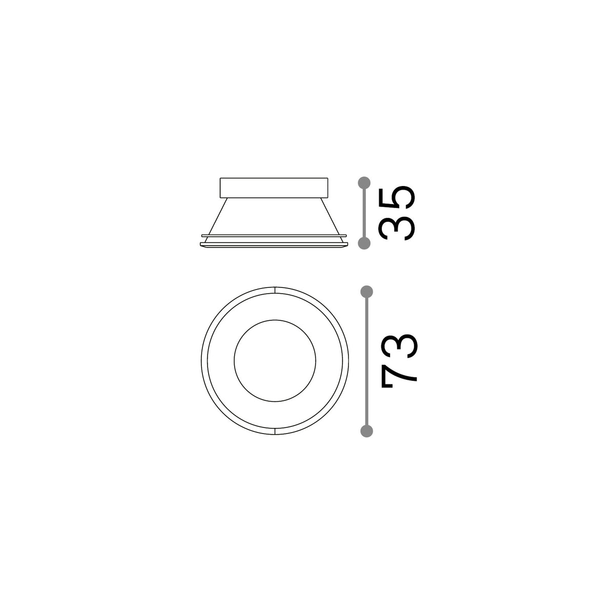 Reflector Dynamic rotund, negru – desen tehnic cu dimensiuni