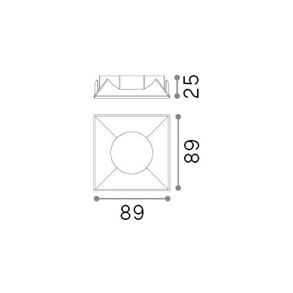 Reflector Zeus pătrat 21W, alb – desen tehnic cu dimensiuni