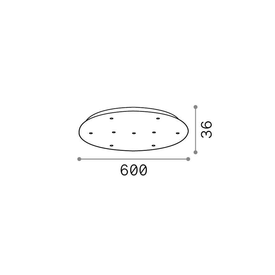 Rozetă D600 cu 9 găuri, alamă – desen tehnic cu dimensiuni