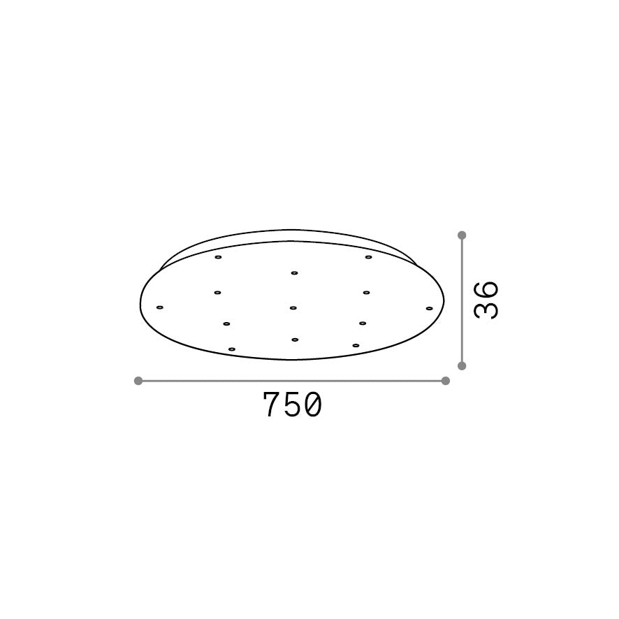 Rozetă D750 cu 13 găuri, alb – desen tehnic cu dimensiuni