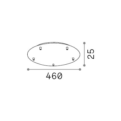 Rozetă standard 5 lumini, negru – desen tehnic cu dimensiuni