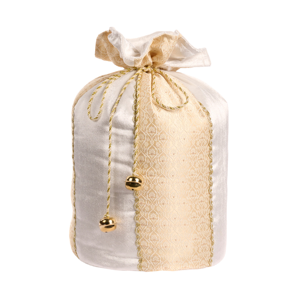 Săculeț cadou din brocart Sun King, crem/auriu, 32 cm