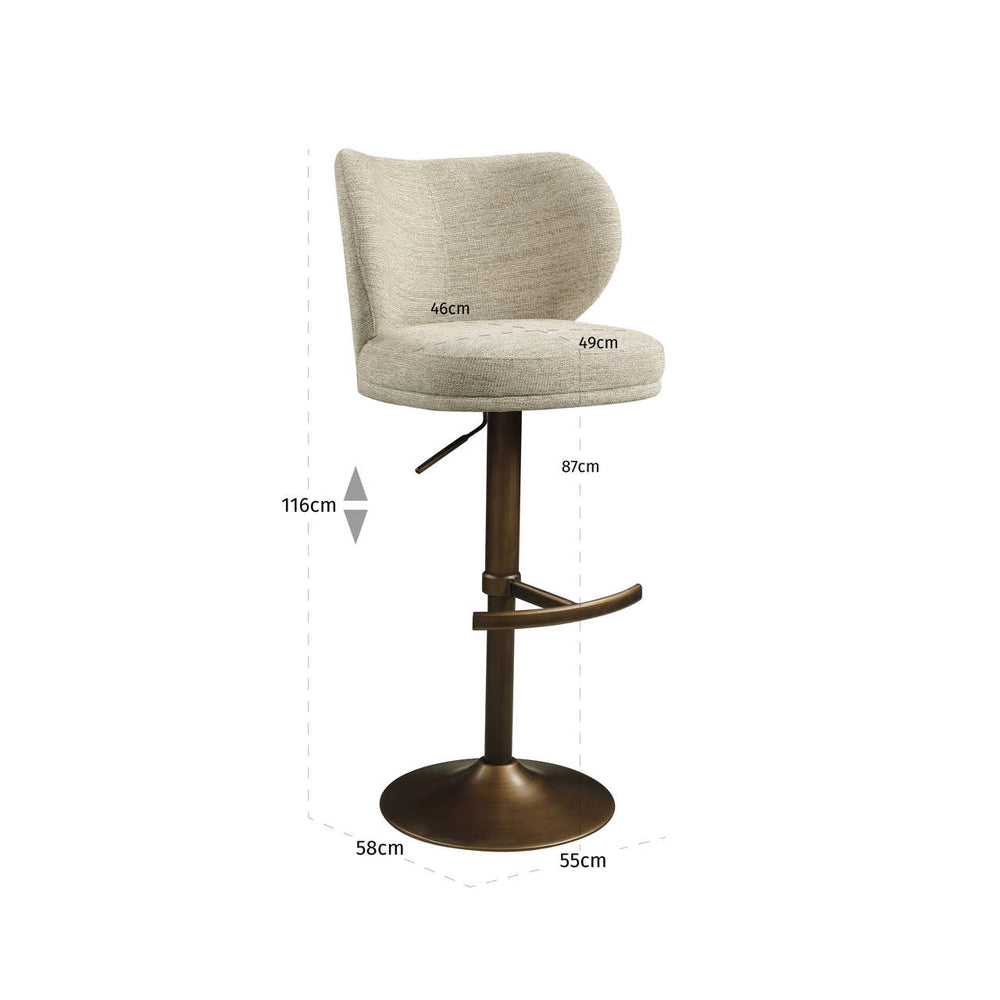 Scaun de bar Amely, softweave natural, rotativ – desen tehnic cu dimensiuni