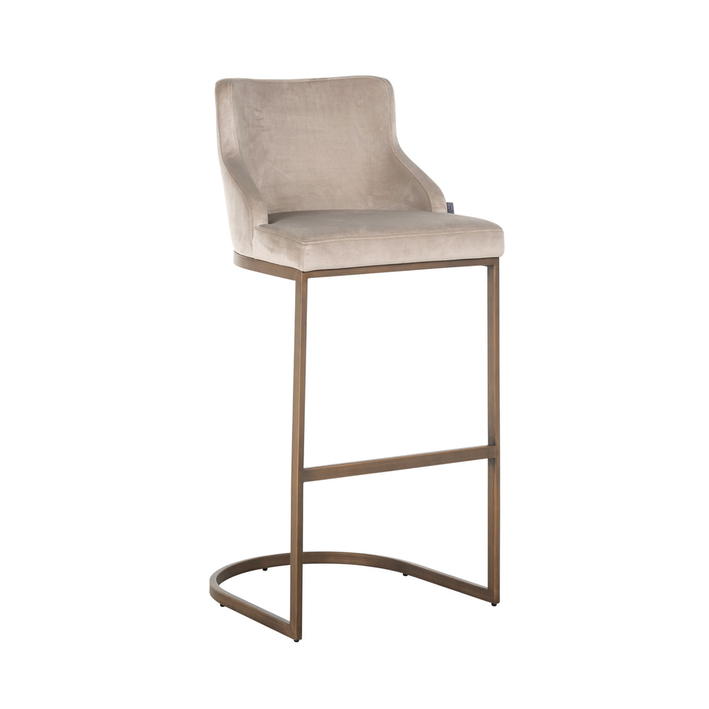 Scaun de bar Bolton, catifea kaki, auriu periat, ignifug (set de 2)