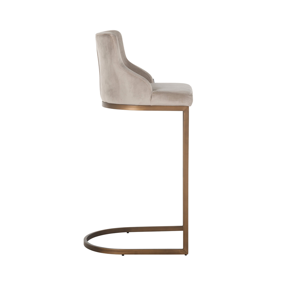 Scaun de bar Bolton, catifea kaki, auriu periat, ignifug (set de 2)