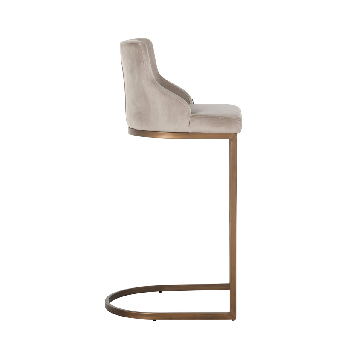Scaun de bar Bolton, catifea kaki, auriu periat, ignifug (set de 2)