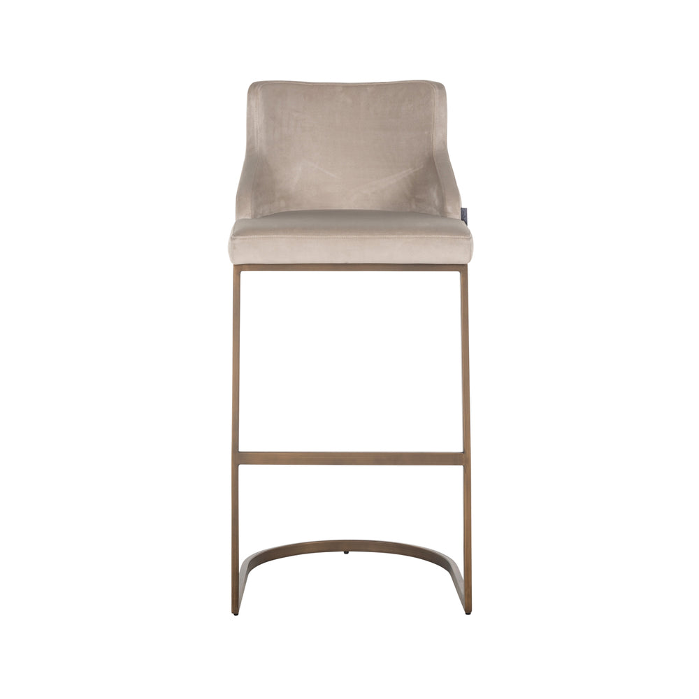 Scaun de bar Bolton, catifea kaki, auriu periat, ignifug (set de 2)