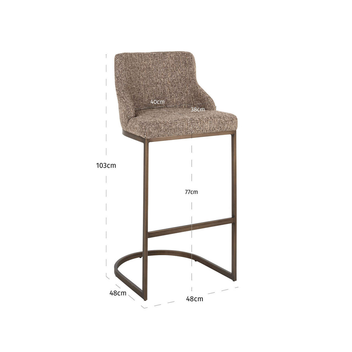 Scaun de bar Bolton, tweed maro (set de 2) – desen tehnic cu dimensiuni