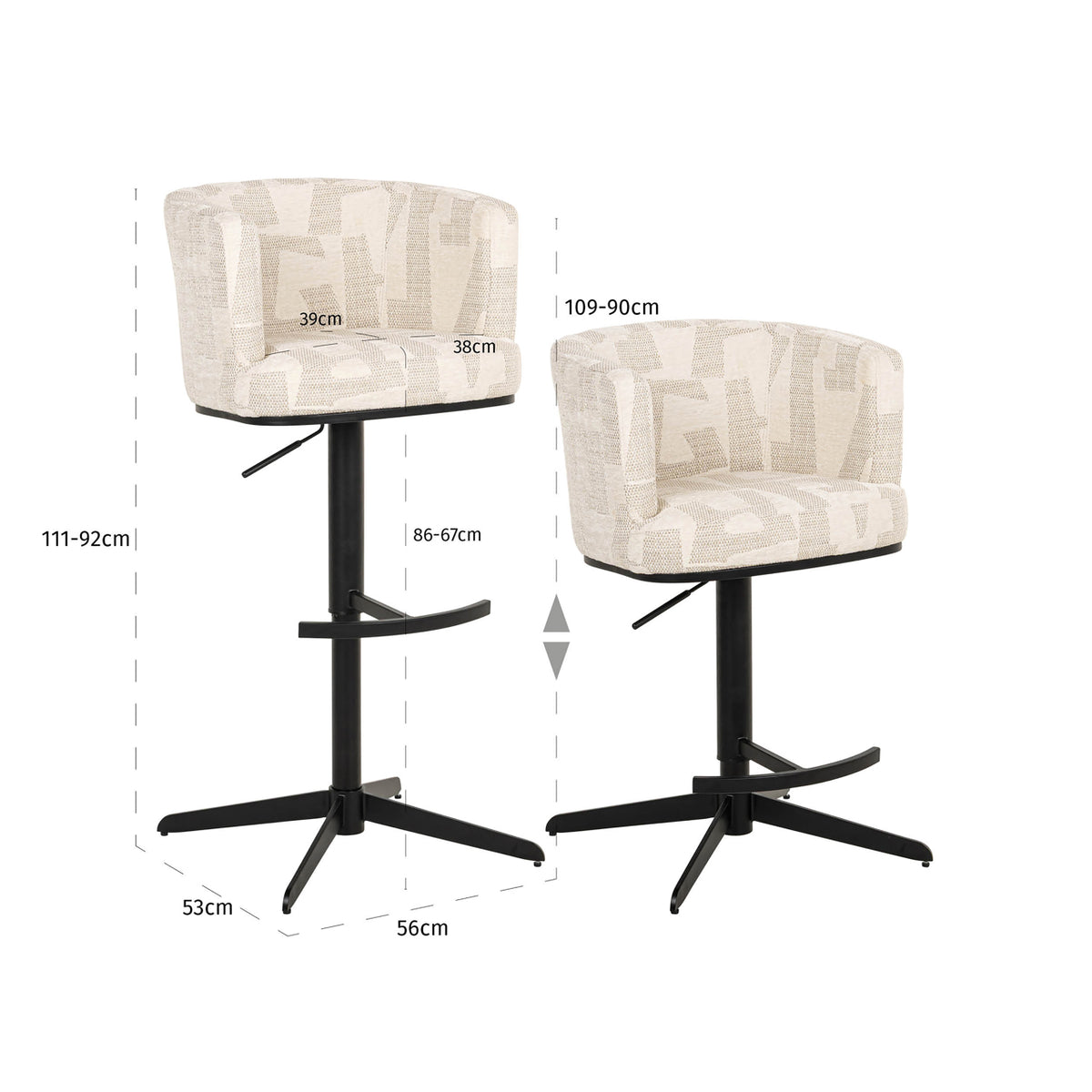 Scaun de bar Cheyenne, graffic bej, rotativ