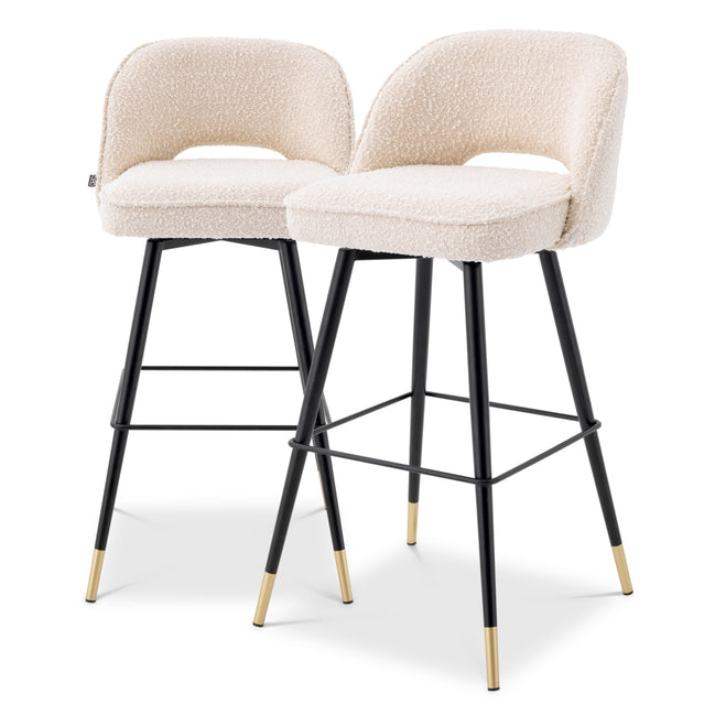 Scaun de bar Cliff, bouclé crem, set de 2
