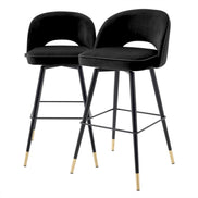 Scaun de bar Cliff, catifea roche neagră, set de 2