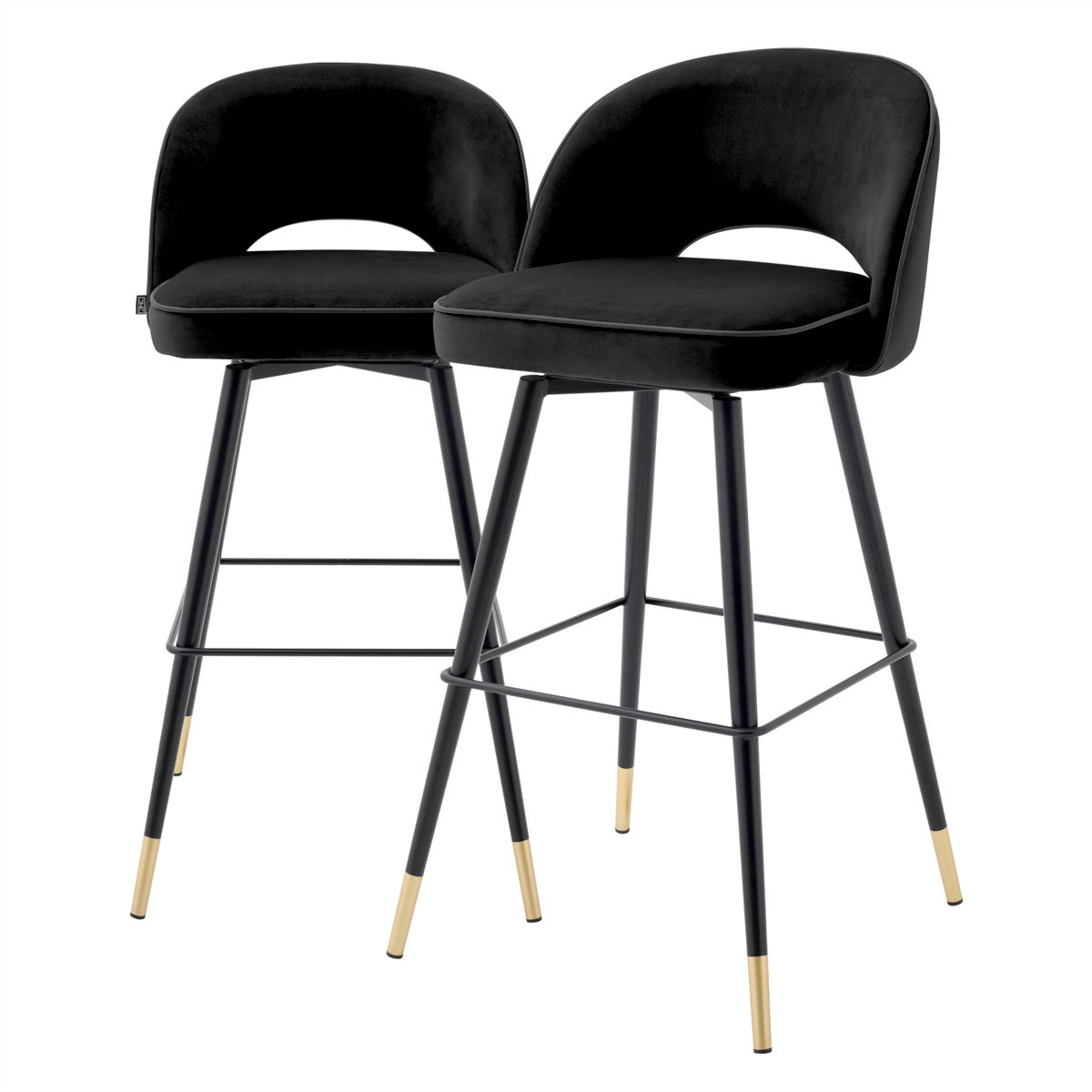 Scaun de bar Cliff, catifea roche neagră, set de 2