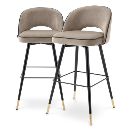 Scaun de bar Cliff, catifea savona greige, set de 2