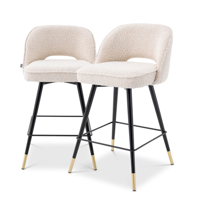 Scaun de bar Cliff (înălțime blat), bouclé crem, set de 2