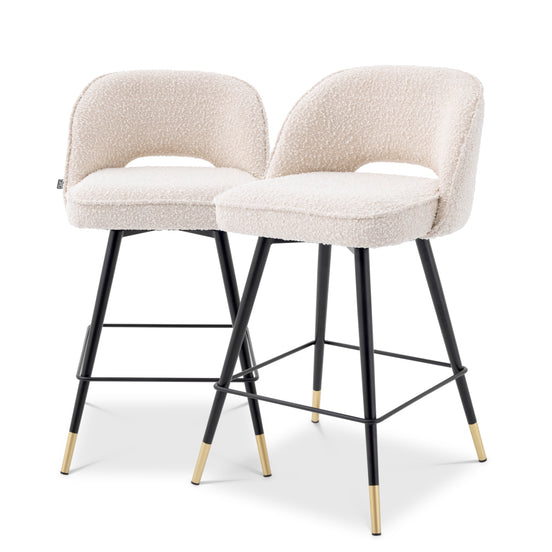 Scaun de bar Cliff (înălțime blat), bouclé crem, set de 2