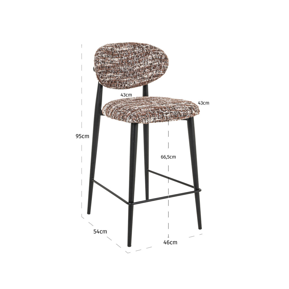 Scaun de bar Dantes (înălțime blat), alun – desen tehnic cu dimensiuni