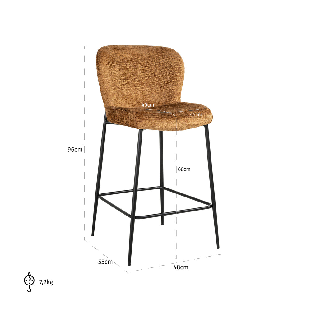 Scaun de bar Darby (înălțime blat), fusion coniac – desen tehnic cu dimensiuni