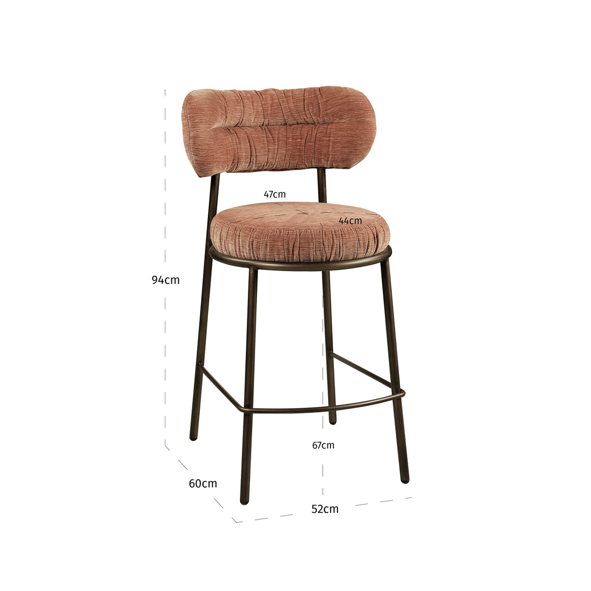 Scaun de bar Encanto (înălțime blat), Be straight mocha mousse – desen tehnic cu dimensiuni