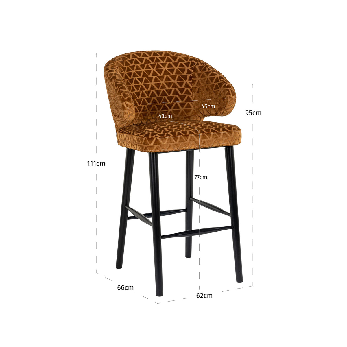 Scaun de bar Indigo, old gold triangle – desen tehnic cu dimensiuni